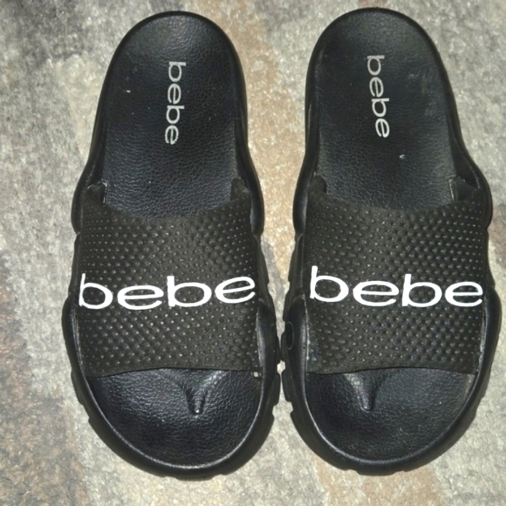 Bebe soft signature mesh black and white slides, 6